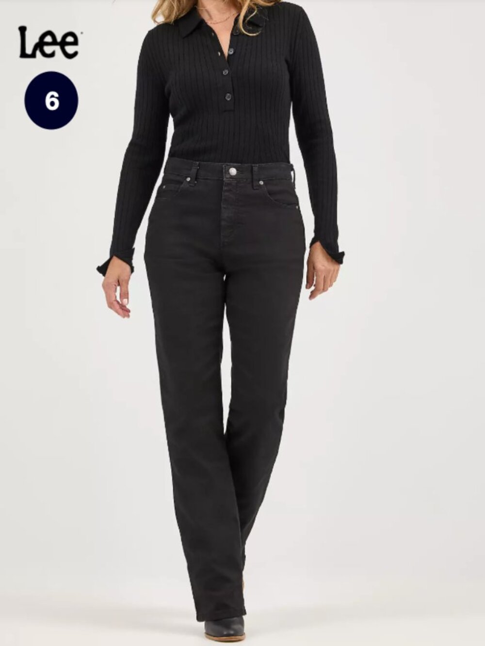 3/$25 Lee jeans womens 6 black relaxed fit straight leg stretch